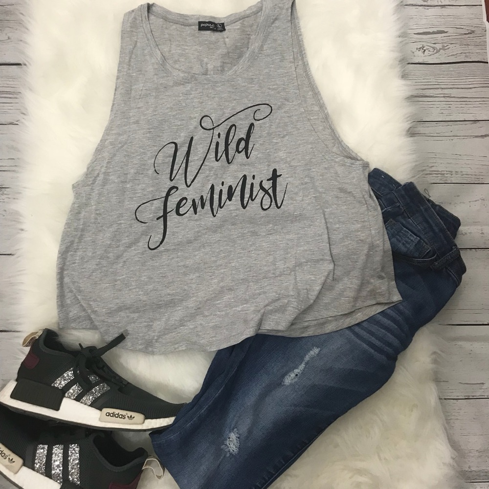 NWT Wild Feminist Grey Loose Graphic Tank - Picture 4 of 6